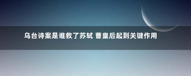 乌台诗案是谁救了苏轼 曹皇后起到关键作用